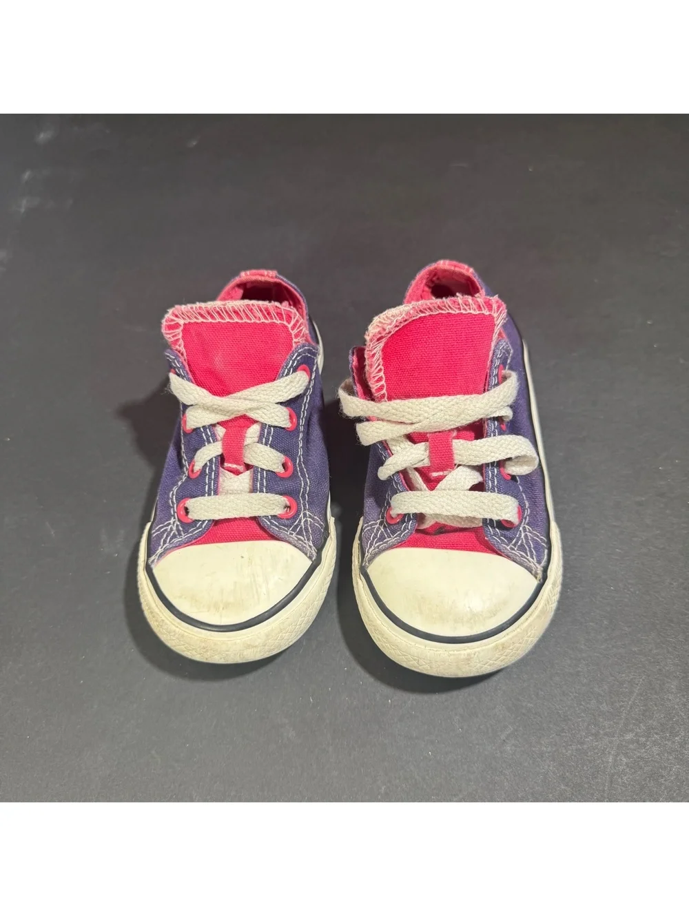 Converse Chuck Taylor All Star Kids Low Top Purple Pink Double Tongue Sneaker 8
